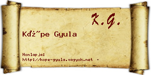 Köpe Gyula névjegykártya